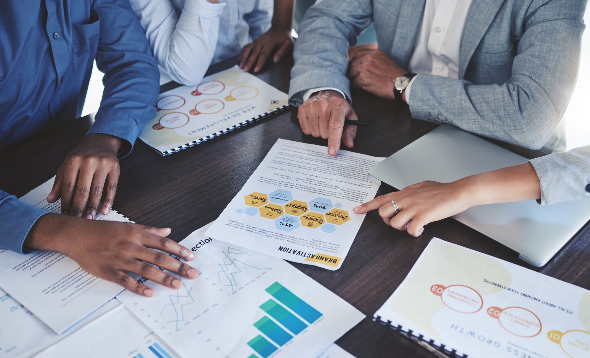 Collaboration, business meeting and marketing, planning or strategy consulting in corporate office